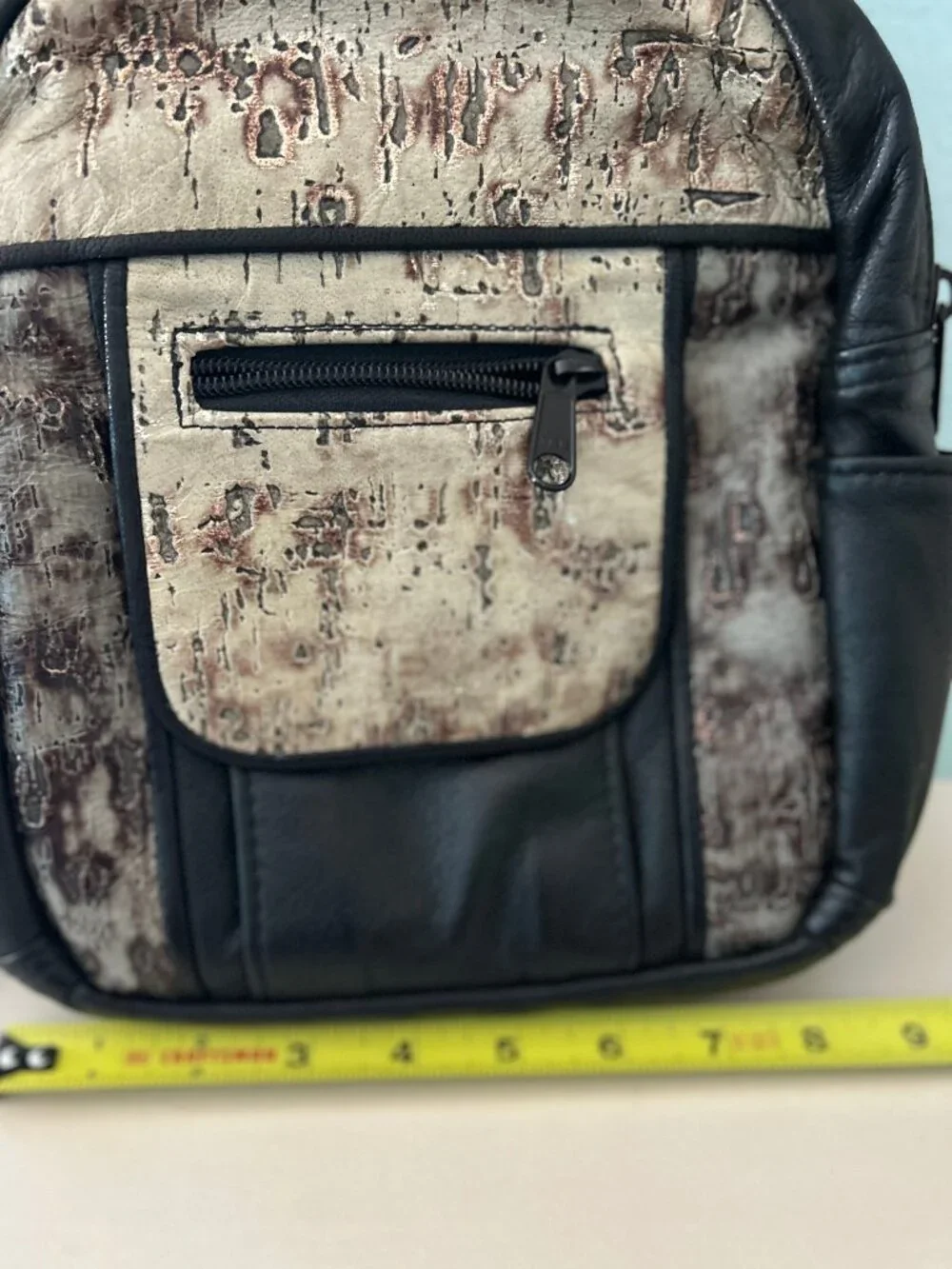 D'Onofrio Vintage Convertible Backpack Sling Bag Bark Texture Leather USA